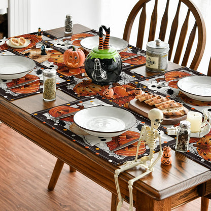 Artoid Mode Ghost Pumpkins Halloween Placemats Set of 4, 12x18 Inch Stripes Seasonal Table Mats for Party Kitchen Dining Decoration