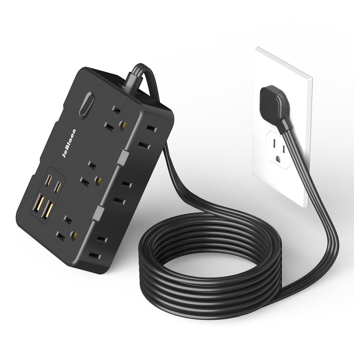 Flat Plug Power Strip Surge Protector, 5ft Ultra Thin Extension Cord with 4 USB Wall Charger(2 USB C Port), 6 Widely-Spaced Outlets Power Strip Compact for Travel, Office, Dorm Room Essentials (White)