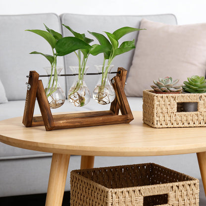 YIBOT Propagation Stations,Plant Terrarium with Retro Wooden Stand, Unique Gardening Birthday Gifts for Women Plant Lovers, Hydroponics Plants Home Office Garden Decor - 3 Bulb Glass Vases