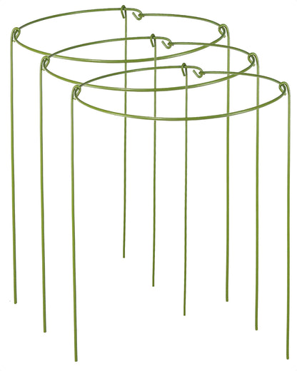 3 Pack Plant Support Stakes, Adjustable Plant Ring Cages with Green Rubber Wrapping, Ideal for Orchids, Indoor and Outdoor Potted Plants, 10" Wide x 17" High