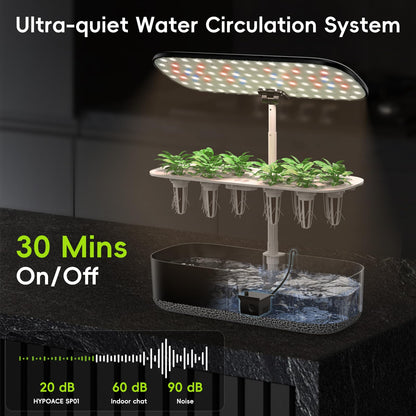 Hydroponics Growing System with LED Grow Light, 14 Pods Indoor Herb Garden Full Spectrum Rotatable Light Panel, Auto On Off Timing 12 14 16Hrs, 5L Water Tank, Harvest Fresh Basil Tomato (Black)