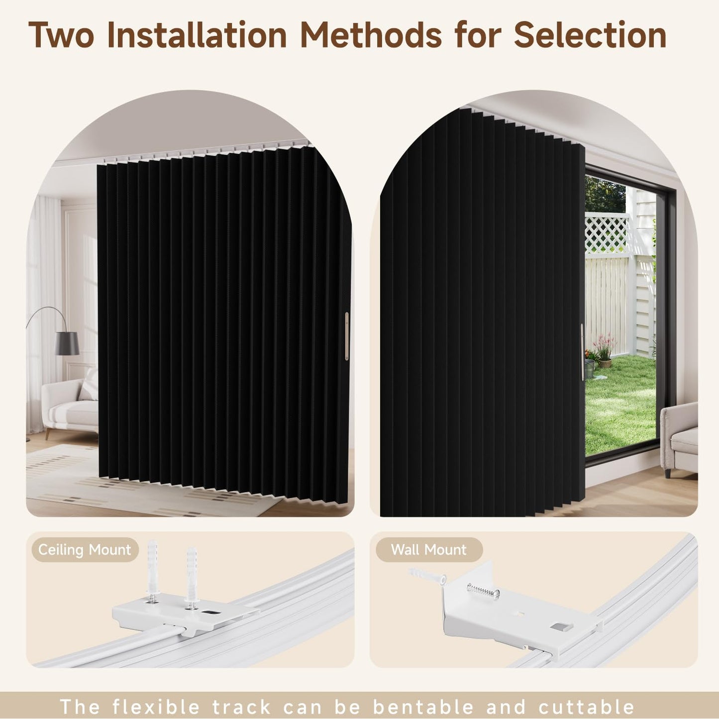 Room Divider Curtains Ceiling Mount/Wall Mount Track Sets, Accordion Design 100% Blackout Curtains Room Separation Space Sliding Curtain Wall Divider for Living Room Bedroom Privacy Screen Partition