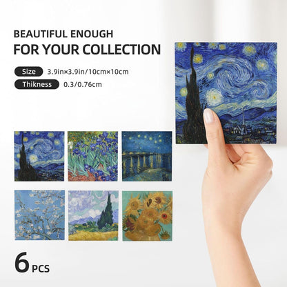 GERLNF Absorbent Ceramic Coasters for Drinks with Cork Base Art Coasters Set of 6 - Use 6 Famous Paintings, Unique Housewarming Gifts for Home Decorative (Square - Van Gogh - 1)
