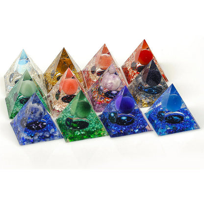 SEVNPRIME Unique Handmade Constellation Positive Energy Orgonite Pyramid Decoration Taurus Cat's Eye Stone Crystal Pyramid Ornaments for Office/Living Room/Bedroom/Yoga(Taurus)