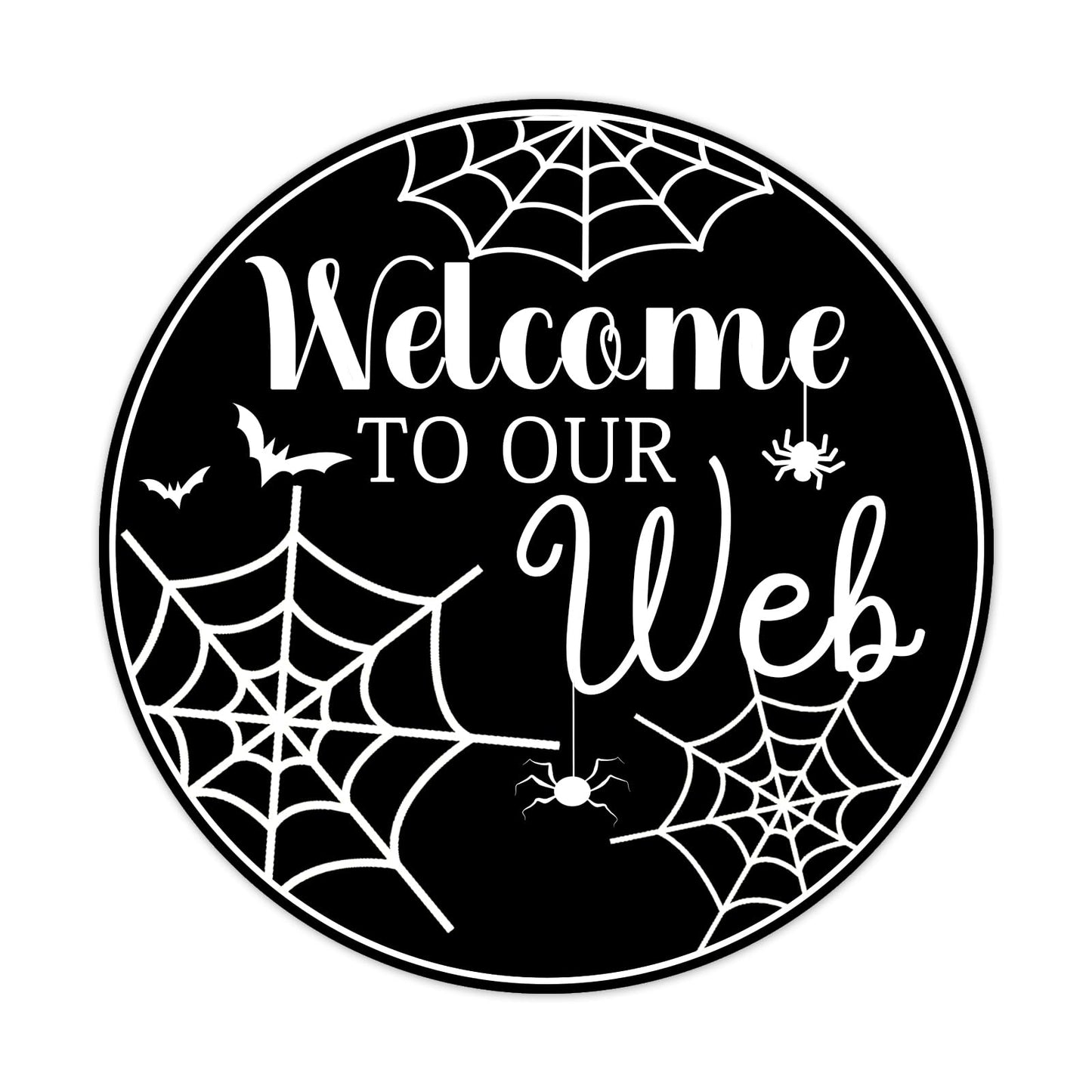 Generic Welcome To Our Web Round Aluminum Sign Halloween Metal Tin Signs Autumn Witch Ghost Pumpkin Wall Decor Sign For Home Kitchen Cafe 8x8 Inch
