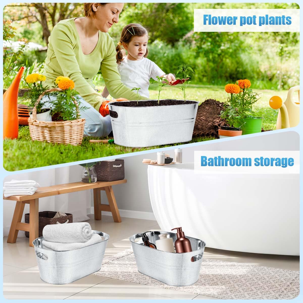 OBTANIM 4 Pack 4 Gallon Galvanized Ice Buckets Metal Champagne Drink Cooler Storage Ice Tub with Handles for Beer Cocktails Wine Beverage Home Parties Bar Cooling Supplies