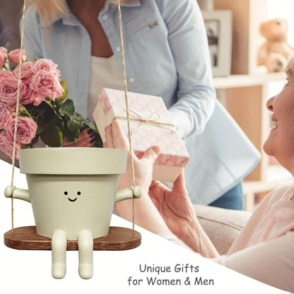 Swing Smily Face Planter Pot - Indoor Outdoor Flower Head Hanging Planters, Swinging Smiley Plant Pots with Drainage Hole,for Succulent/String of Pearls Plant Live Pot Gift Ideas for Mother, Christmas