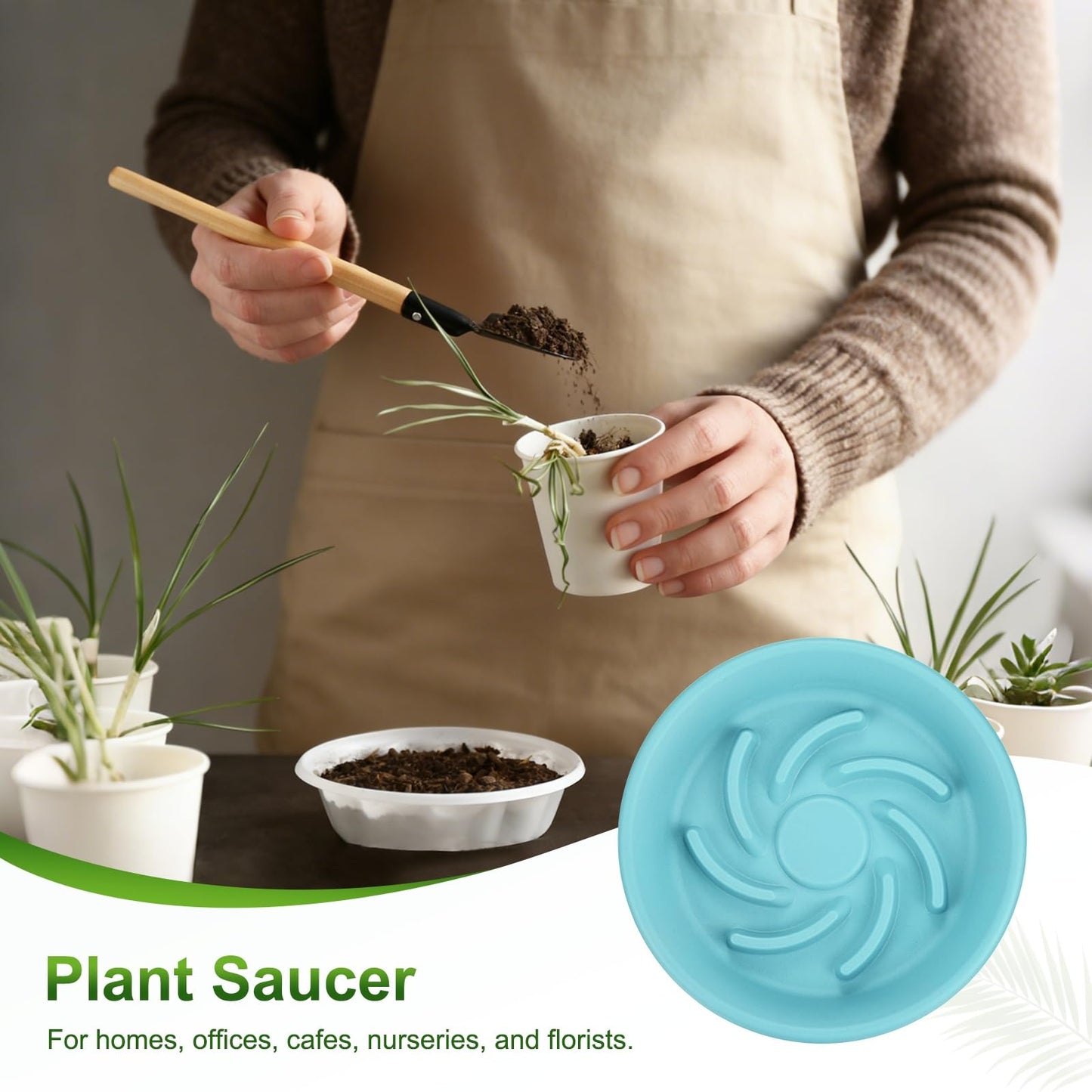 M METERXITY 2-Pack Plant Saucer, 5.7 Inch/ 14.5cm Plastic Plant Trays Thicker for Pots/Indoor/Outdoor/Water Drainage and Protection, Flowerpot Drip Tray [Light Blue]
