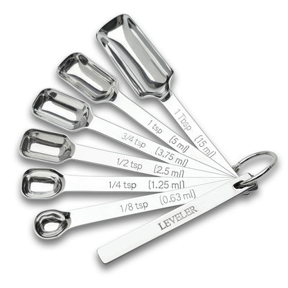 WAHMLA Stainless Steel Measuring Spoons Set of 7 with Leveler, Long Handle Rectangular Metal Teaspoon Tablespoon for Measuring Kitchen Spice, Dry & Liquid Ingredients