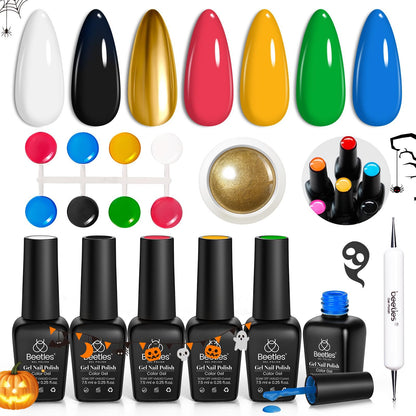 Beetles Halloween Gel Nail Polish Set – Wicked Mystic 8 Colors Gel Polish Kit, Gold Silver Black Green Blue Cat Eye Purple Red Glitter with Nail Art Accessories UV LED Soak Off Manicure Gift for Women