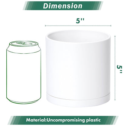 D'vine Dev 4 Pack 5 Inch Modern Plastic Plant Pots, Small Garden Planters for Plant with Drainage Holes and Saucers, White Color, 74-Z-G-2