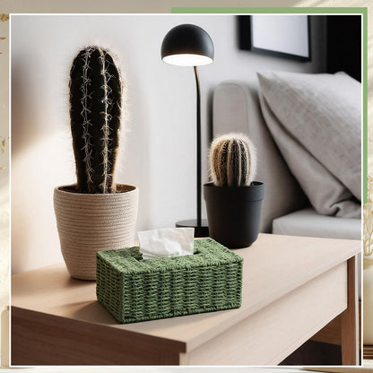 Acellegic Sage Green Tissue Box Cover Rectangle Natural Paper Rope Hand Woven Tissue Box Holder for Bathroom Living Room Bedroom Kitchen Table Desk Office Farmhouse Home Decor