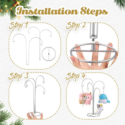 Otoolling 4 Arms Ornament Display Stand Holder 12 Inch Christmas Hanger Hook Dog Cat Glass Ball Bauble for Christmas Wedding Home Office Decoration(Silver)
