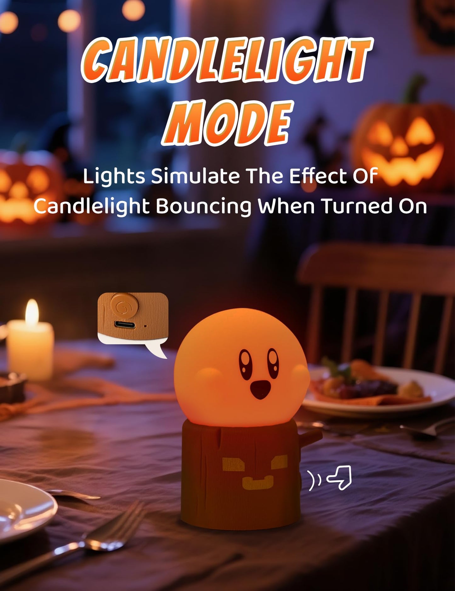 Cute Ghost Campfire Lamp, Halloween Decor,Kids Night Light，Adjustable Dimmable Rechargeable Night Light for Kids, Girls, Boys Gifts,Halloween,Christmas Decorations