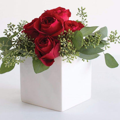 WGVI WGV Ceramic Cube Vase Width 4" Height 4" (Fits 3" Pot) Elegant Modern Block Square Floral Planter Terrarium Container Table Dresser for Event Accent Home Office Decor White 1 Piece (Pack of 4)