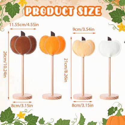 SiliFine 4 Pcs Fall Decorations for Home, Felt Pumpkin Standing Tabletop Decor, Handcrafted Rustic Fall Felt Pumpkin Tabletop Decoration for Thanksgiving Autumn Farmhouse Home Decoration