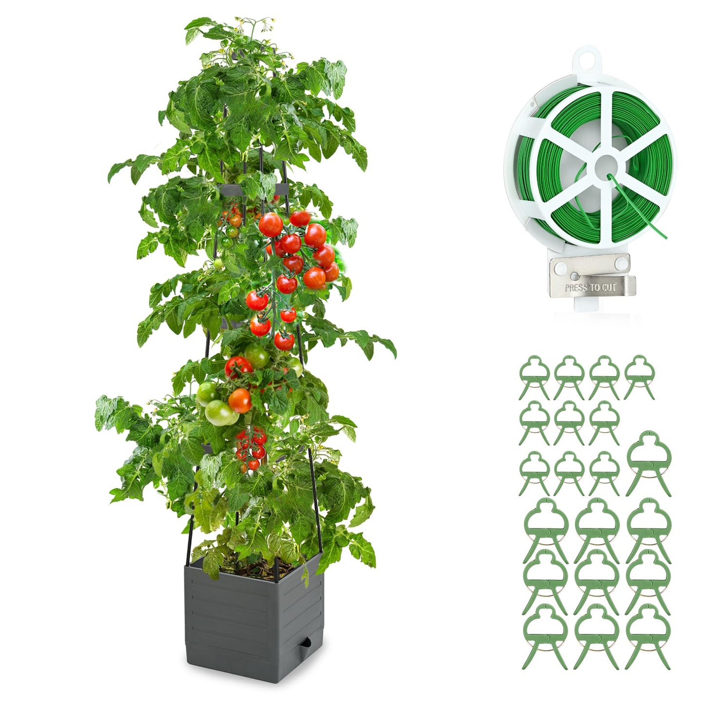 Qaobo Raised Garden Bed, Planter Boxes with Trellis 58.3'' Tomato Planters for Climbing Vine Vegetables Flowers Plants Self Watering Tomatoes Cage for Outdoor Patio Greenhouse