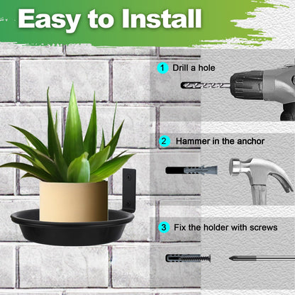 FAHAWEL 6 Inch Wall Mount Plant Holder with Saucer Trays, 6 Pack Heavy Duty Metal Flower Pot Holder Ring Plant Hanger for Wall Indoor, Ring Planter Bracket for Outside Outdoor Bird Feeder Bath