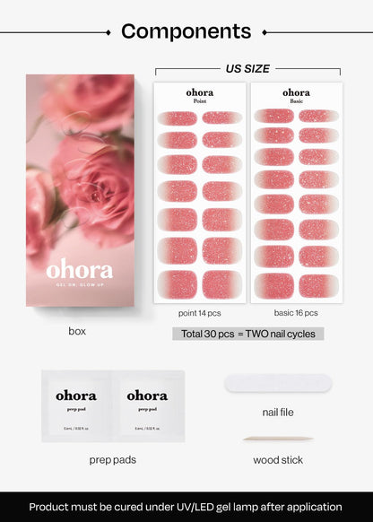 ohora Bundle Set (N Addict Starter Kit) - Red Solid Gel Nail Strips with UV/LED Lamp and Mini Remover, Salon-Quality, Long Lasting, Easy to Apply & Remove - Includes Prep Pads, Nail File, Wooden Stick
