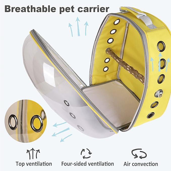 Bird Carrier Backpack with Wood Perch, Transparent Bird Travel Cage, Portable Pet Carrier Backpack, Breathable Hangbag for Vet Transport Camping Hiking (Blue)