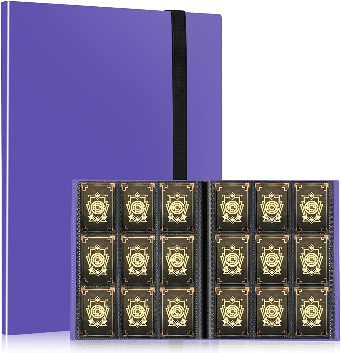 Card Binder, EDUDIIU 9 Pockets Premium Trading Card Binders, Cards Collection Binder Album, Side Loading Yugioh Holder Book for Sport, Football, Baseball Collector - Purple