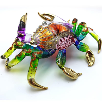 Sansukjai Big Crab Figurines Animals Hand Painted Blown Glass Art W22k Gold Trim Collectible Gift Decorate 5"