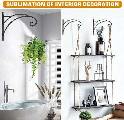 Hanging Plant Brackets, Pack of 2 Iron Hanging Basket Bracket Durable Weather-Resistant Outdoor Plant Hooks for Hanging Plant Lantern Windchime Birdhouse Metal Sign Fruit Bracket, Screw Included
