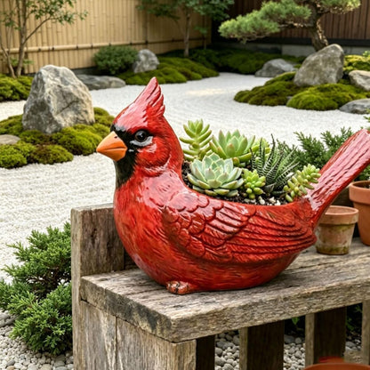 Cardinal Bird Succulent Planter, Resin Red Birds Plant Pot with Drainage Hole, Cardinal Flower Pot Decor for Indoor Outdoor Plants (A#)