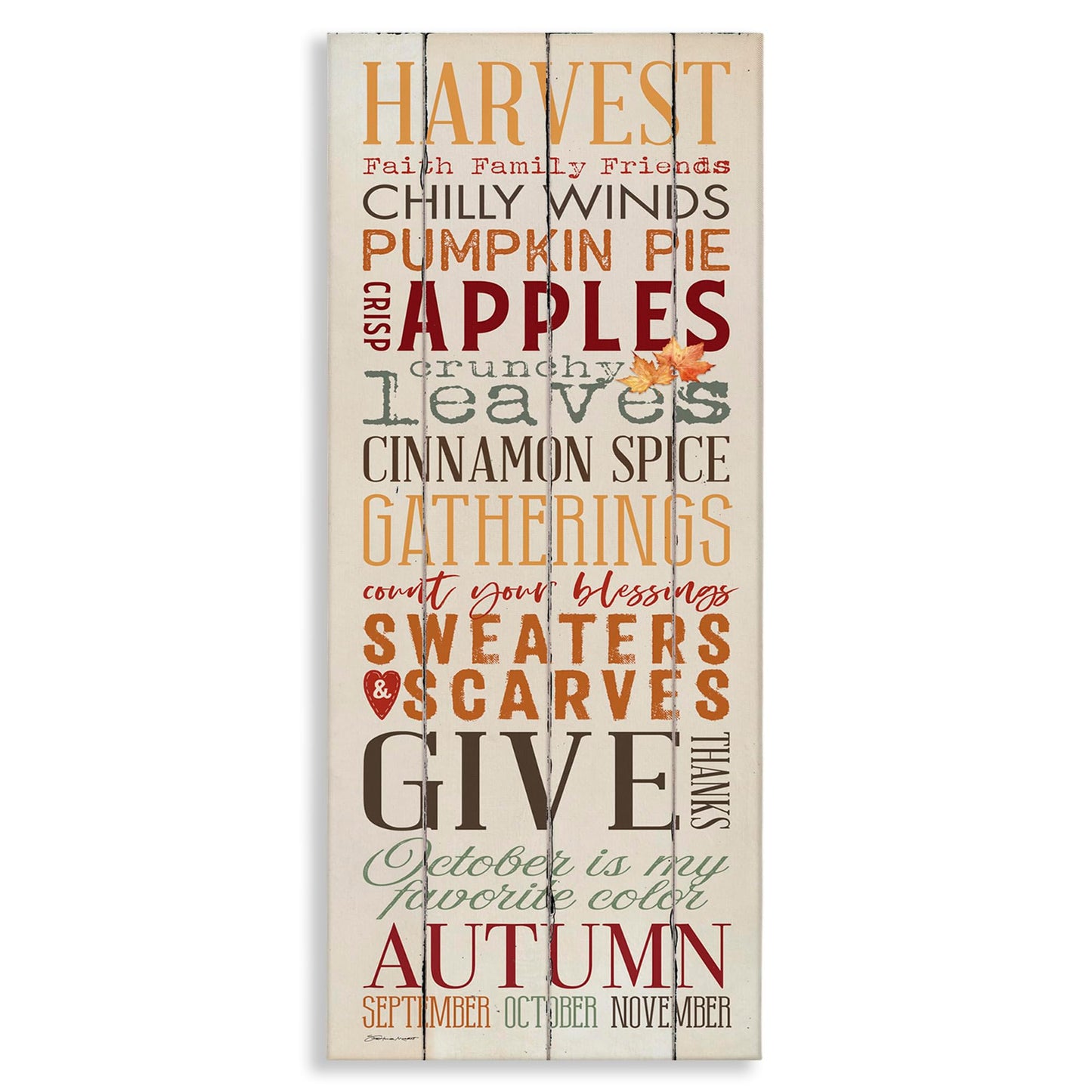 Stupell Industries Fall Halloween Holiday Pumpkin Word Wood Texture Design, Designed by Stephanie Workman Marrott, 10 x 24, Canvas Wall Art