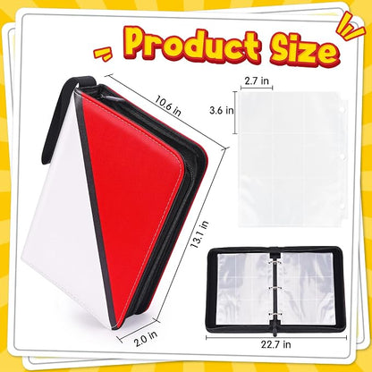 Zippered 9-Pocket Premium PU Card Binder, Double-Sided Display, Holds 900 Cards + 5 Hard Plastic Sleeves for Game & Sports Cards