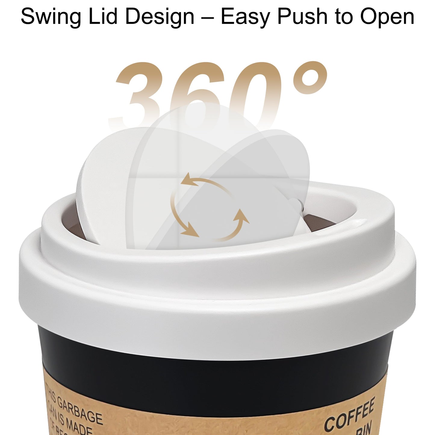 Soddeph Plastic Mini Trash Can with Swing-Top Lid, 0.9 Gallon Desktop Waste Bin for Coffee Table, Office, Small Countertop Wastebasket for Counter, Vanit (White Lid + Black Can, Small)