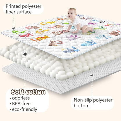 Baby Play Mats for Floor, 71”x59” Upgraded Thickness & Larger Super Soft Playmat for Babies and Toddlers, Foldable Washable, Upgrade Anti-Slip Crawling Mat for Playpen(Animal Alphabets)