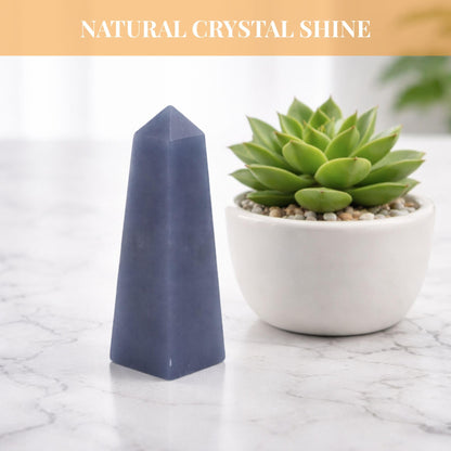 Angelite Crystal Obelisk Tower - Real Crystals for Reiki, Meditation & Throat Chakra Healing - Natural Blue Stone from Peru - Ideal for Calming - Gift for Birthday, Mother's Day (5 to 6 oz)