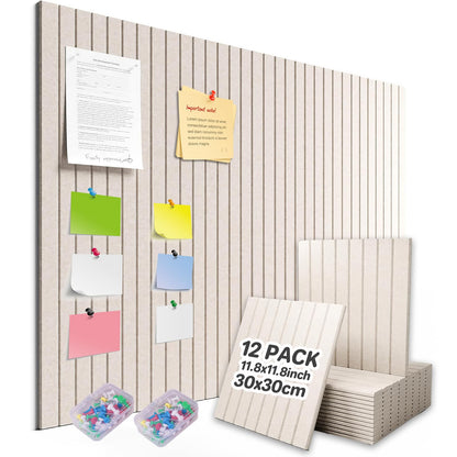 Large Felt Bulletin Board for Walls, 48" x 36" Black Bulletin Board 12 Pack Cork Board with 72 Safe Removable Adhesive Tabs, Bulletin Boards for Home Office Classroom (12Pack-Oatmeal Fine-Stripe)