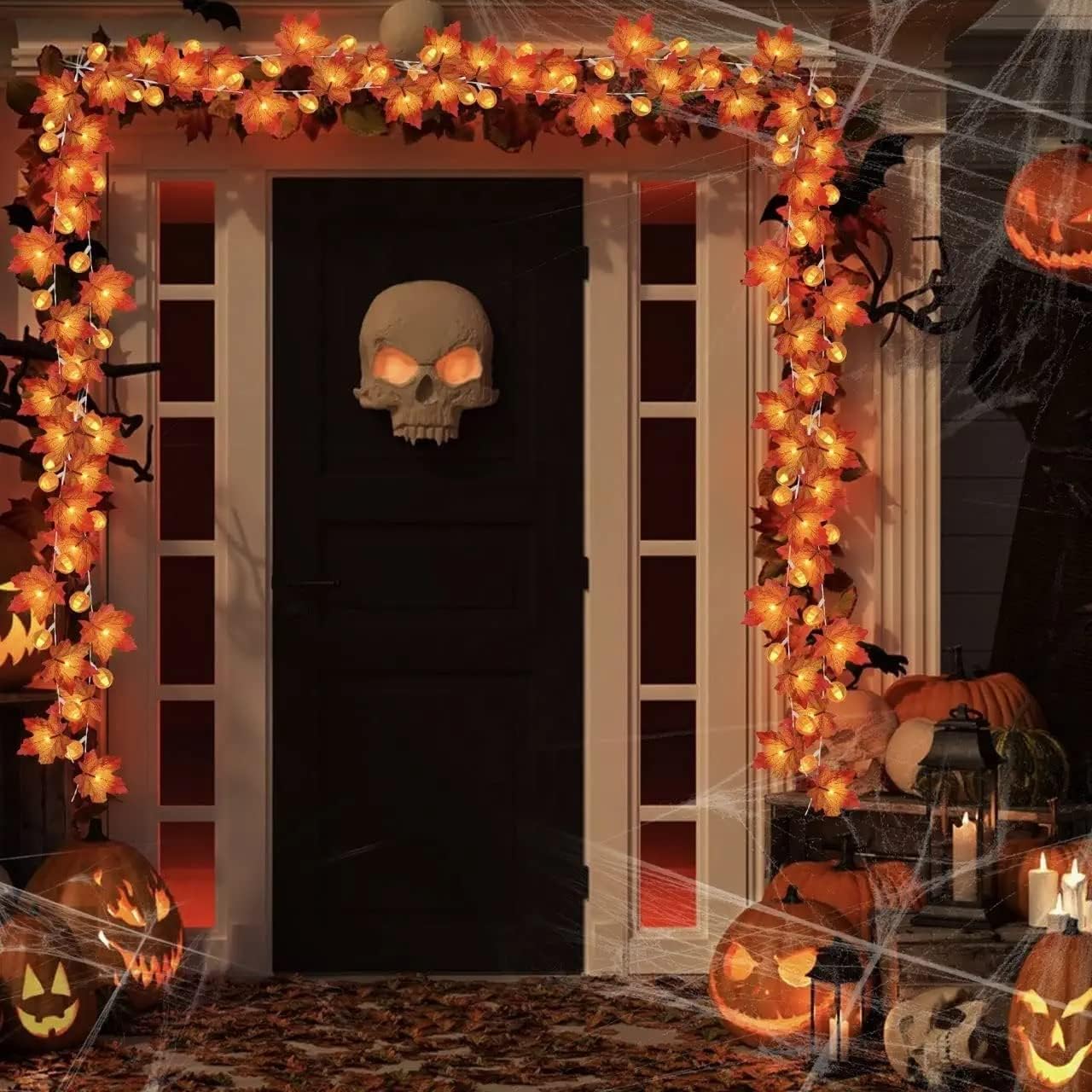 3 Pack & Timer - Fall Decor Fall Garland with Pumpkin Lights Fall Decorations for Home, 30Ft 60LED 3D Pumpkin Fall Lights Patented Enlarged Maples Leaves Battery Operated Halloween Thanksgiving Decor
