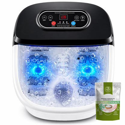 RIGHTMELL Foot Spa with Ozone & Blue Light, Bubble Massage & 8 Rollers, Adjustable Constant Temperature (95℉-118℉), Large Capacity Foot Massager with Epsom Salt for Home & Office Relaxation