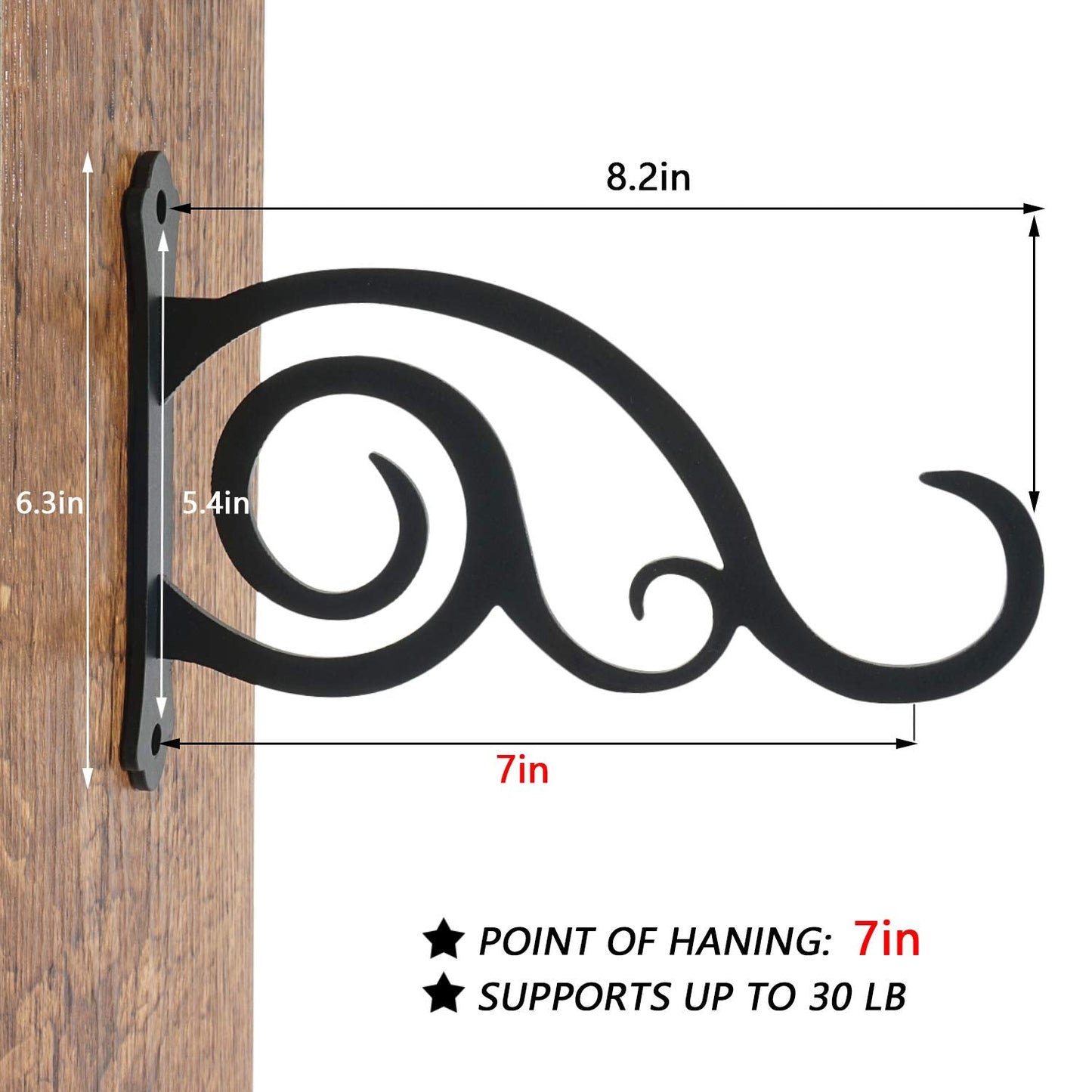 HongKim 2 Pcs 8-Inch Outdoor Decorative Wall Hanging Lantern Plant Hooks, Iron Wall Hangers for Hummingbird Feeder Planter, Black