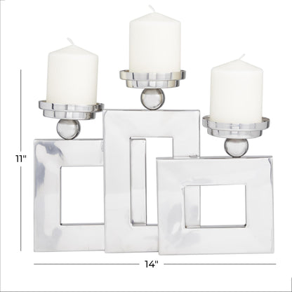 Deco 79 Stainless Steel Metal Decorative Candle Holder Pillar 3 Plate Candle Stand, Candlestick Holder 14" x 6" x 11", Silver
