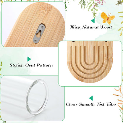Beeveer 4 Sets Hanging Plant Propagation Stations Bamboo Wood Wall Mounted Test Tube Vase Rustic Decorative Glass Planter Holder Gift for Women Plant Lover Hydroponic Flowers Home and Office Decor