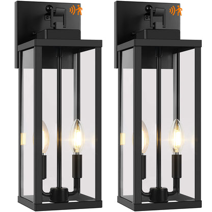 BesLowe 18·Motion Sensor Outdoor Wall Lights, Dusk to Dawn, 3 Lighting Modes, Black, Metal, Model A927L, 2-Pack