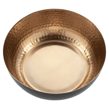 MyGift 8 Inch Art Deco Hammered Black Metal Decorative Bowl with Copper Tone Interior, Home Decor Coffee Table Candy Dish, Key Wallet Catchall - Handcrafted in India