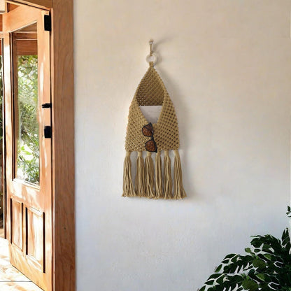 D-werack Macrame Mail Organizer Wall Mounted, Hanging Woven Basket for Boho Home Office Decor, Over the Door Key and Mail Letter Envelope Holder for Entryway Hallway, Olive Green