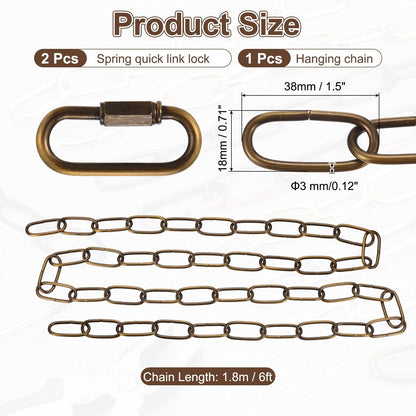 uxcell 6ft Lighting Hanging Chain, 3mm/0.12" Looping Metal Pendant Chandelier Chain Extension with 2 Quick Link Lock for Hanging Plant Pendant Chandelier Light Fixture, Gold Bronze