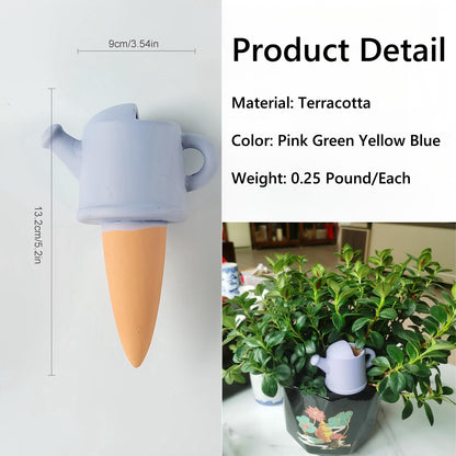 Qinsuikai 4 Pack Plant Watering Devices, Watering Can Shape Terracotta Watering Spikes, Vacation Self Watering Planter Insert, Automatic Plant Waterer for Indoor Outdoor Plants (Watering Cans)