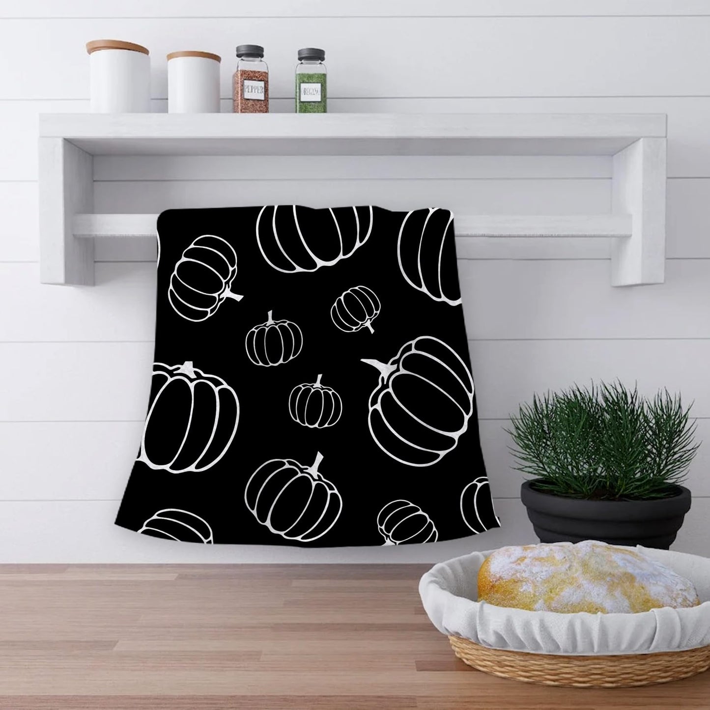 OHSUL Black Fall Kitchen Towels, Autumn Pumpkin Decor, Hand Dish Towels, Bathroom Decorations for Home, Housewarming Gifts, Set of 2