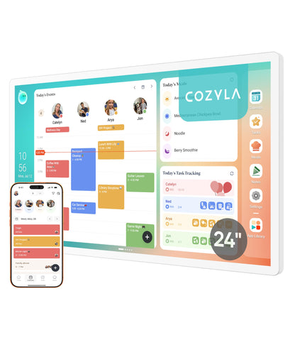 Cozyla Calendar Plus 2: 24" Smart Digital Calendar Wall Touch Screen & No Subscription Family Dashboard, Electronic Display for Family System- Chore Chart, Meal Planner, Support App Store Wall Mount