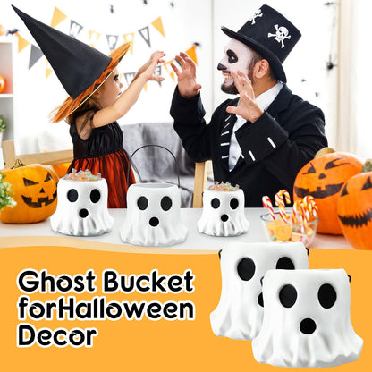 Fullhawl 2 Pack Ghost Bucket Decor Halloween Vase Cutest Ghost Candy Bowl Planter Pot Halloween Bucket Vase for Indoor Outdoor Garden Home Decor