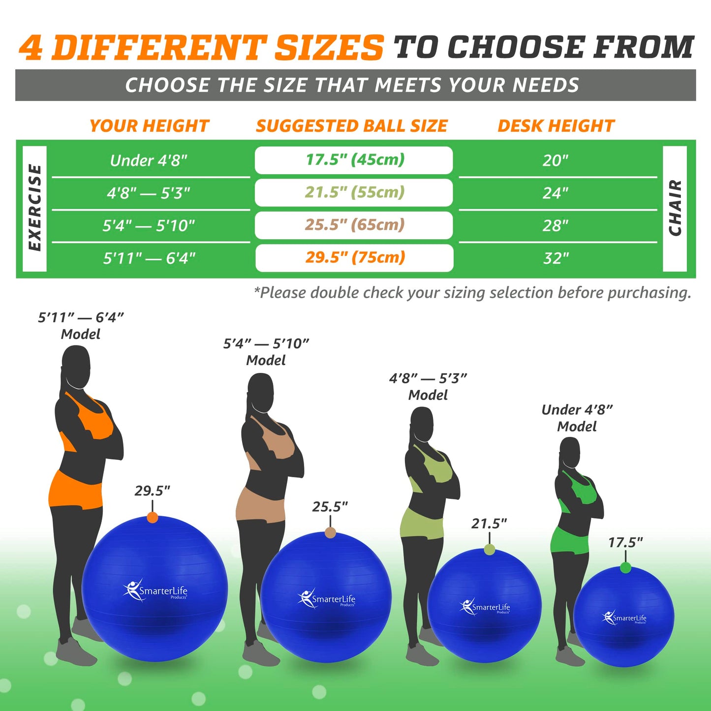 SmarterLife Exercise Ball Yoga Ball for Fitness, Balance, Stability, or Pregnancy, Gym Ball for Core Workout, Physical Therapy, Yoga Ball Chair for Office, Anti-Slip Anti-Burst