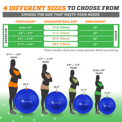SmarterLife Exercise Ball Yoga Ball for Fitness, Balance, Stability, or Pregnancy, Gym Ball for Core Workout, Physical Therapy, Yoga Ball Chair for Office, Anti-Slip Anti-Burst