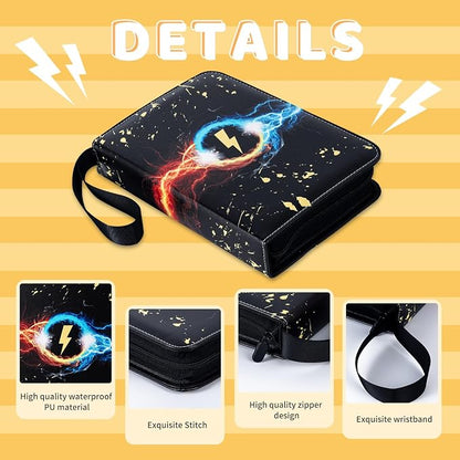 Jravkfi 4 Pocket Trading Card Binder,400 Pockets Trading Card Collection Book with Sleevese,3-ring Zipper Sports Card Album with 50 Removable Double-Sided Card Holder (Black)